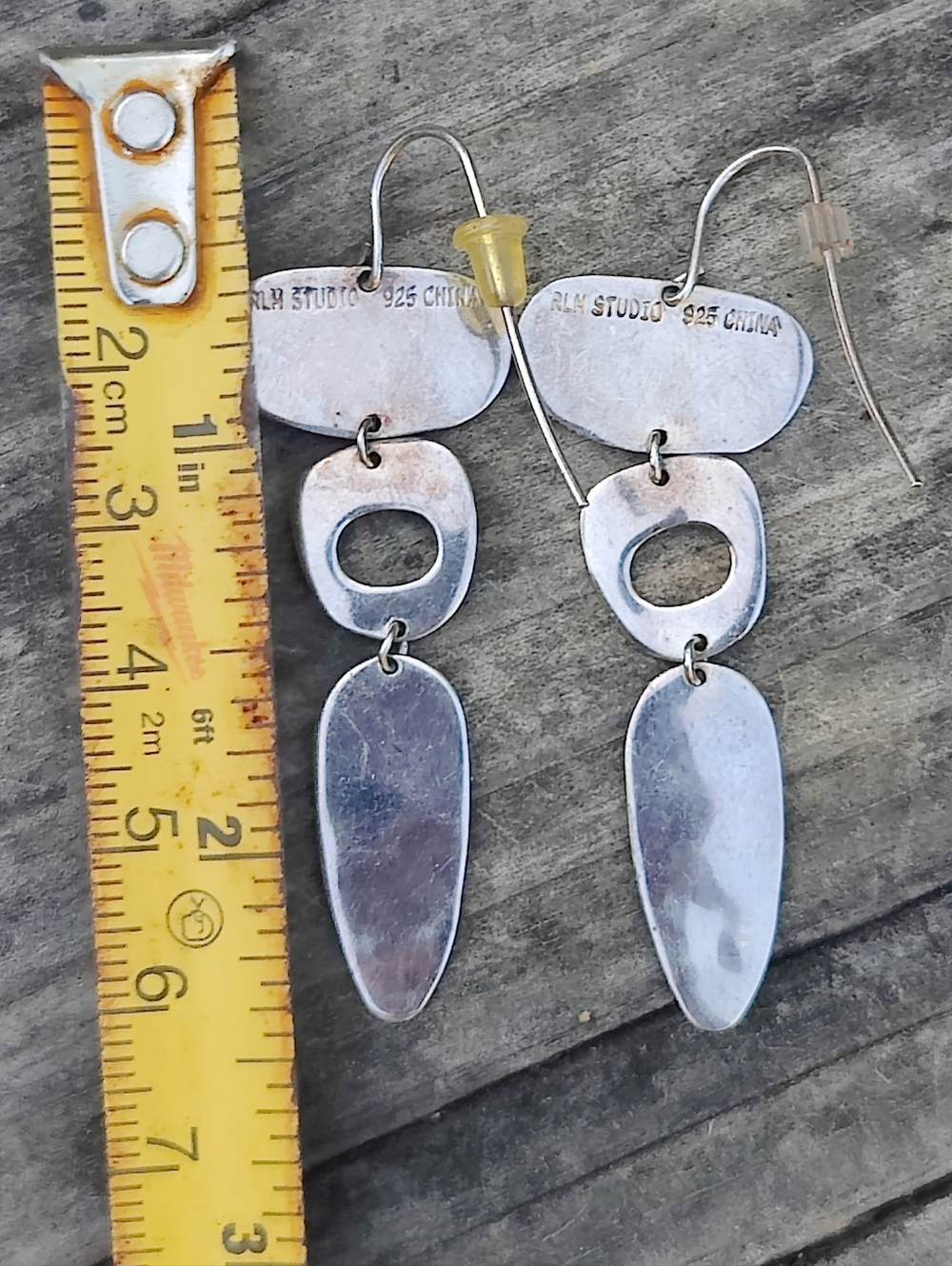 Robert Lee Morris Silver Abstract Three-Link Drop Earrings - Picture 4 of 4